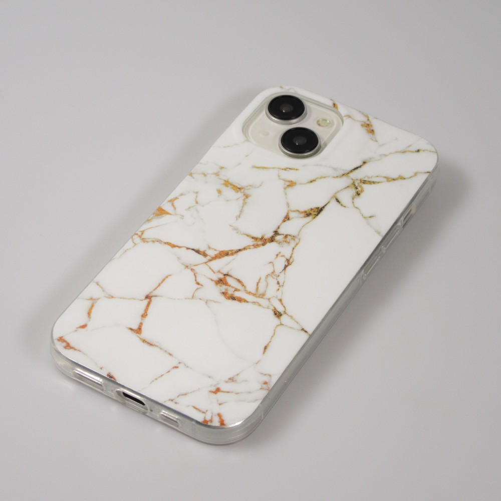 Coque iPhone 15 - Gel Glossy Marbre - Blanc