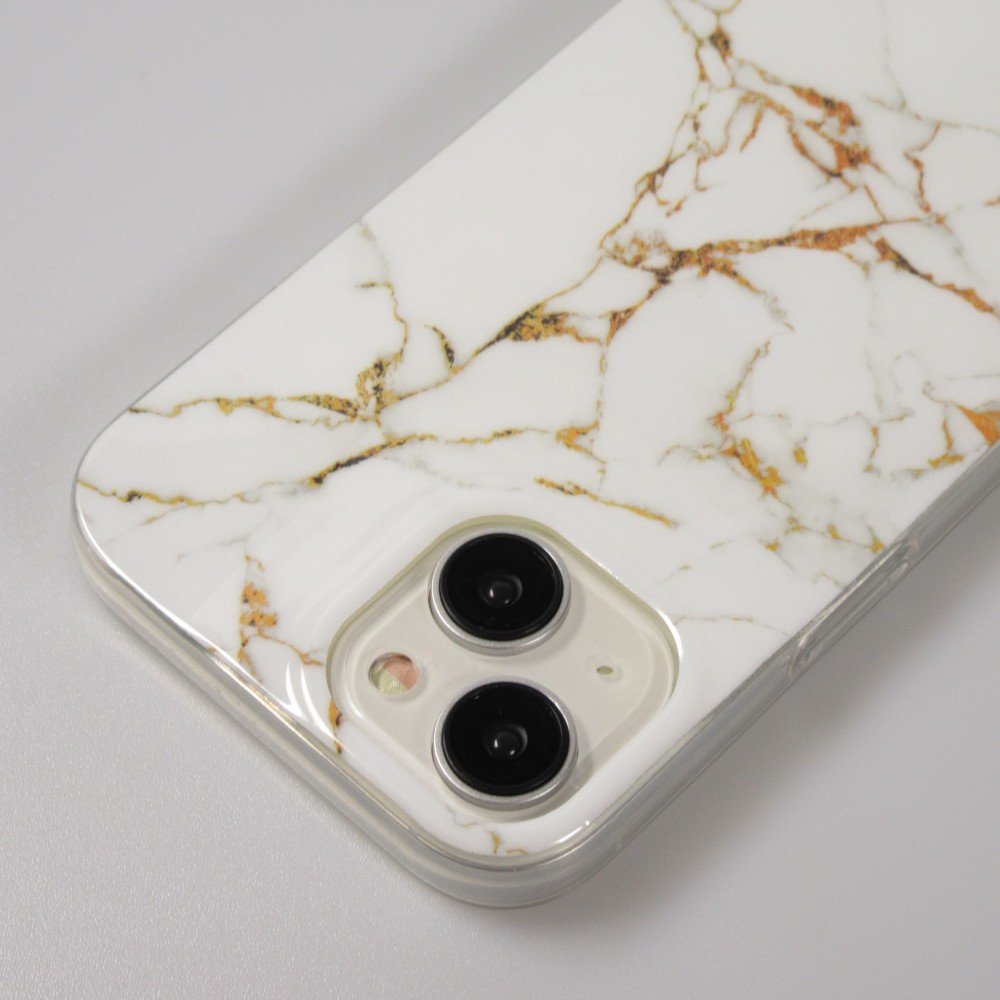 Coque iPhone 15 - Gel Glossy Marbre - Blanc