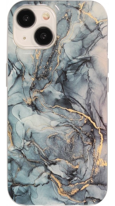 Coque iPhone 15 - Gel Glossy Marbre - Bleu