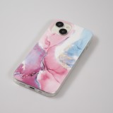 Coque iPhone 15 - Gel Glossy Marbre - Rose/bleu