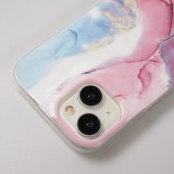 Coque iPhone 15 - Gel Glossy Marbre - Rose/bleu