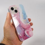 Coque iPhone 15 - Gel Glossy Marbre - Rose/bleu