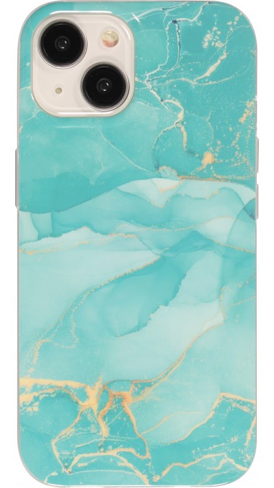 Coque iPhone 15 - Gel Glossy Marbre - Turquoise