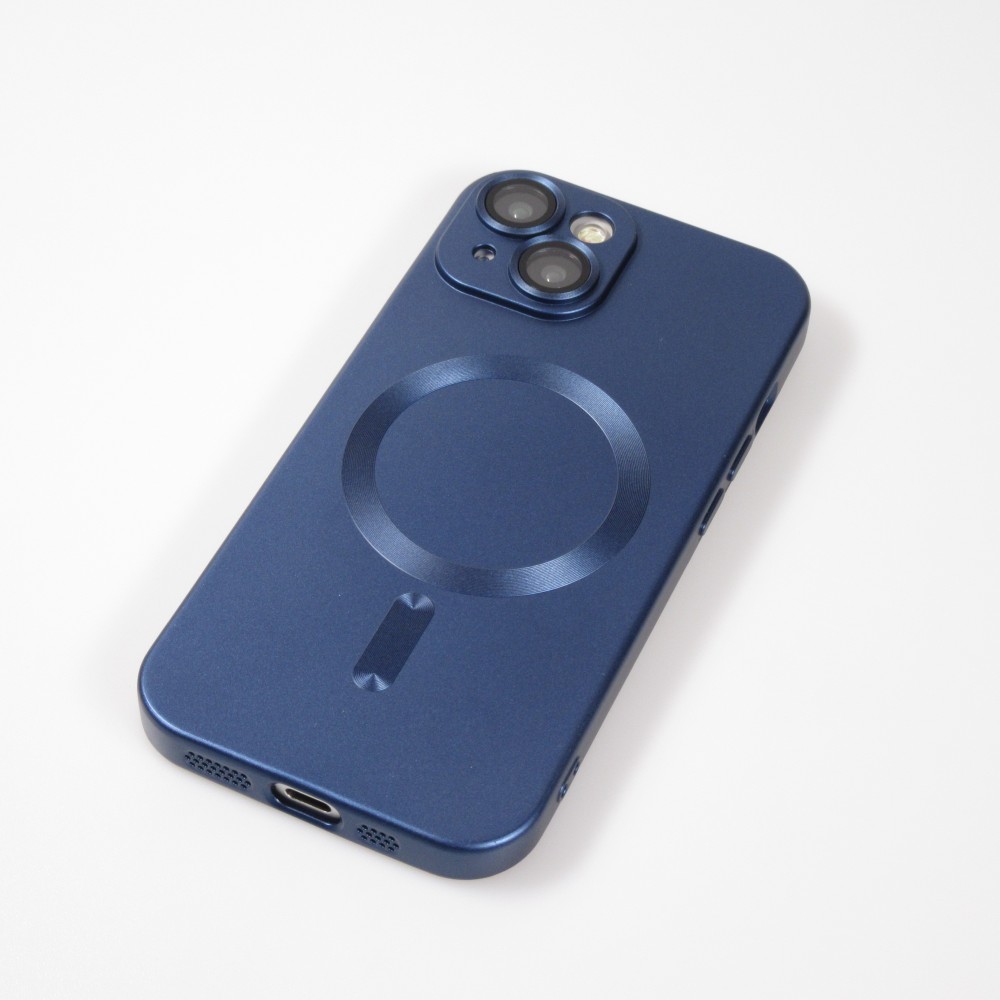 Coque iPhone 15 Plus - Gel souple avec vitre de protection caméra MagSafe - Bleu foncé