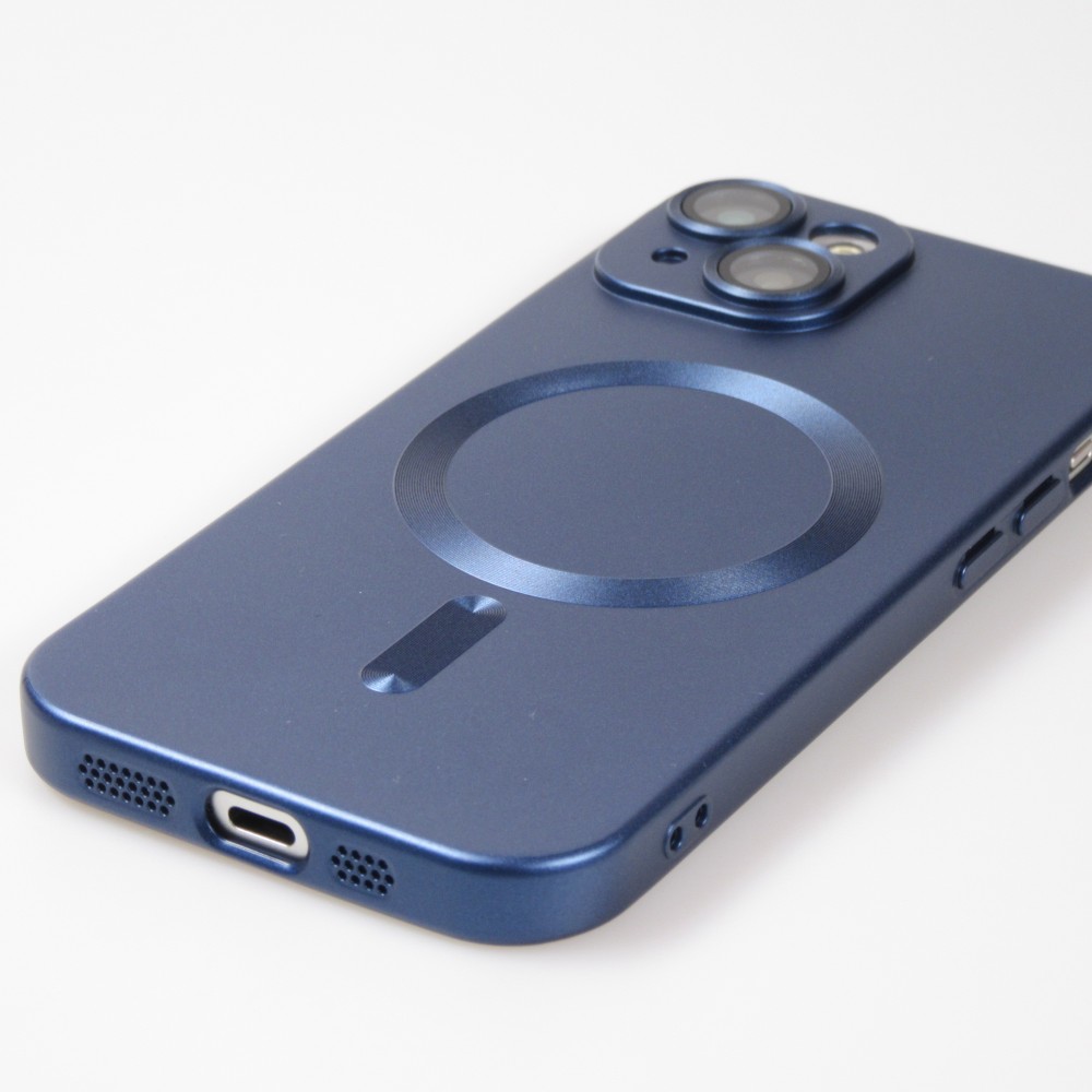 Coque iPhone 15 Plus - Gel souple avec vitre de protection caméra MagSafe - Bleu foncé