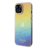 Coque iPhone 15 - Guess dégradé de multifacettes miroir irisé style disco avec logo doré - Multicolore