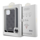 Coque iPhone 15 - Guess monogramme laqué avec lanière ajustable intégrée - Gris