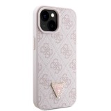 Coque iPhone 15 - Guess monogramme similicuir logo métal et strass avec lanière amovible - Rose clair