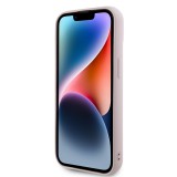 Coque iPhone 15 - Guess similicuir molletonné en carreaux et logo doré métallique en relief - Rose clair