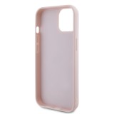 Coque iPhone 15 - Guess similicuir molletonné en carreaux et logo doré métallique en relief - Rose clair