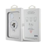Coque iPhone 15 - Karl Lagerfeld et Choupette gel laqué avec anneau métallique de support amovible intégré et Magsafe - Transparent