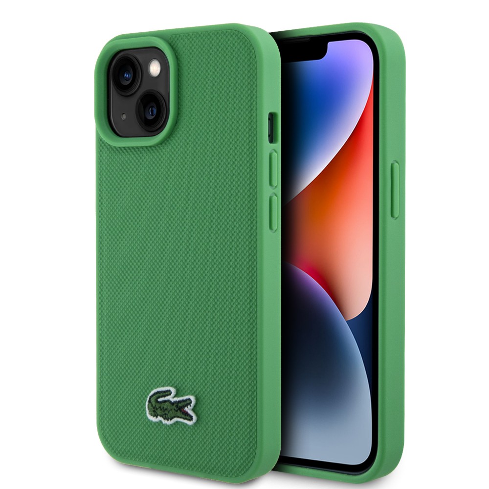 Coque iPhone 15 - Lacoste effet Petit Piqué avec MagSafe et patch logo brodé - Vert
