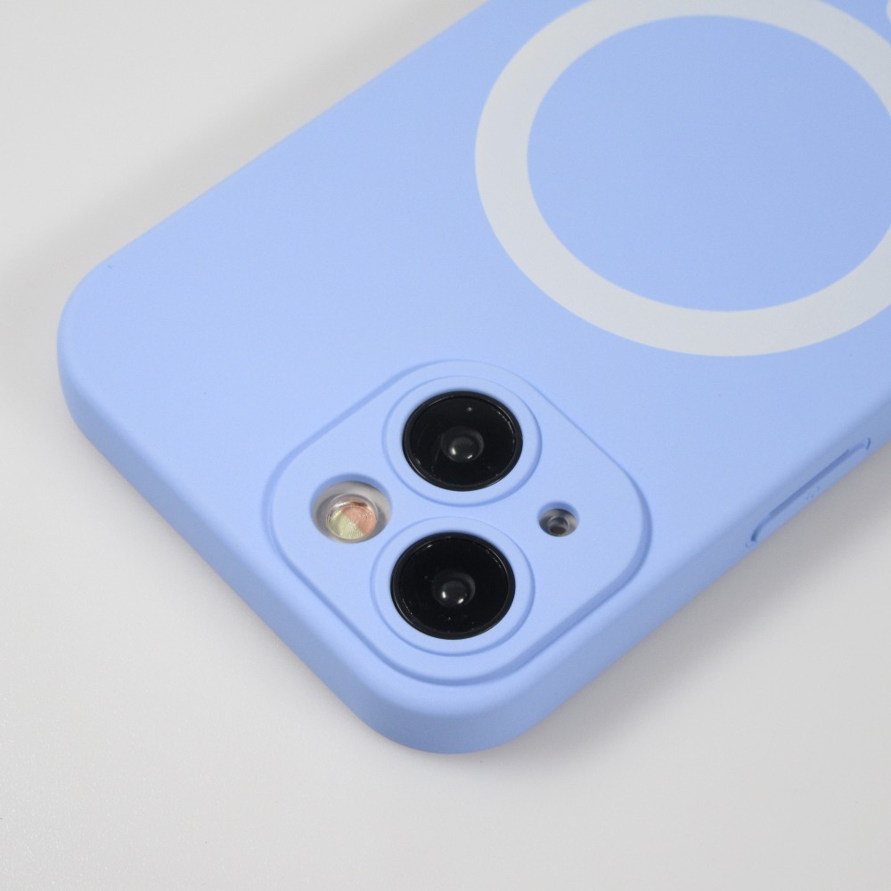 Coque iPhone 15 Plus - Coque en silicone souple avec MagSafe et protection pour caméra - Violet clair