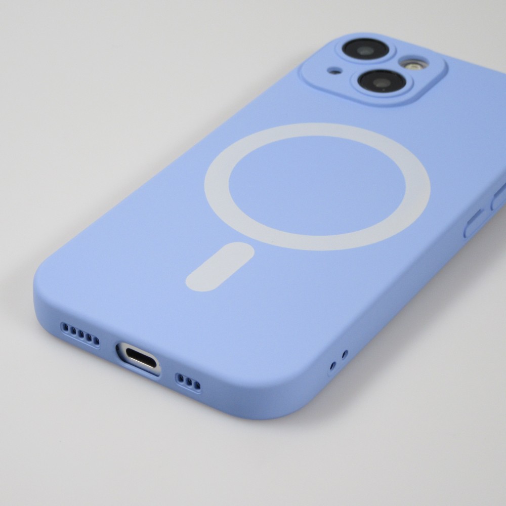Coque iPhone 15 Plus - Coque en silicone souple avec MagSafe et protection pour caméra - Violet clair