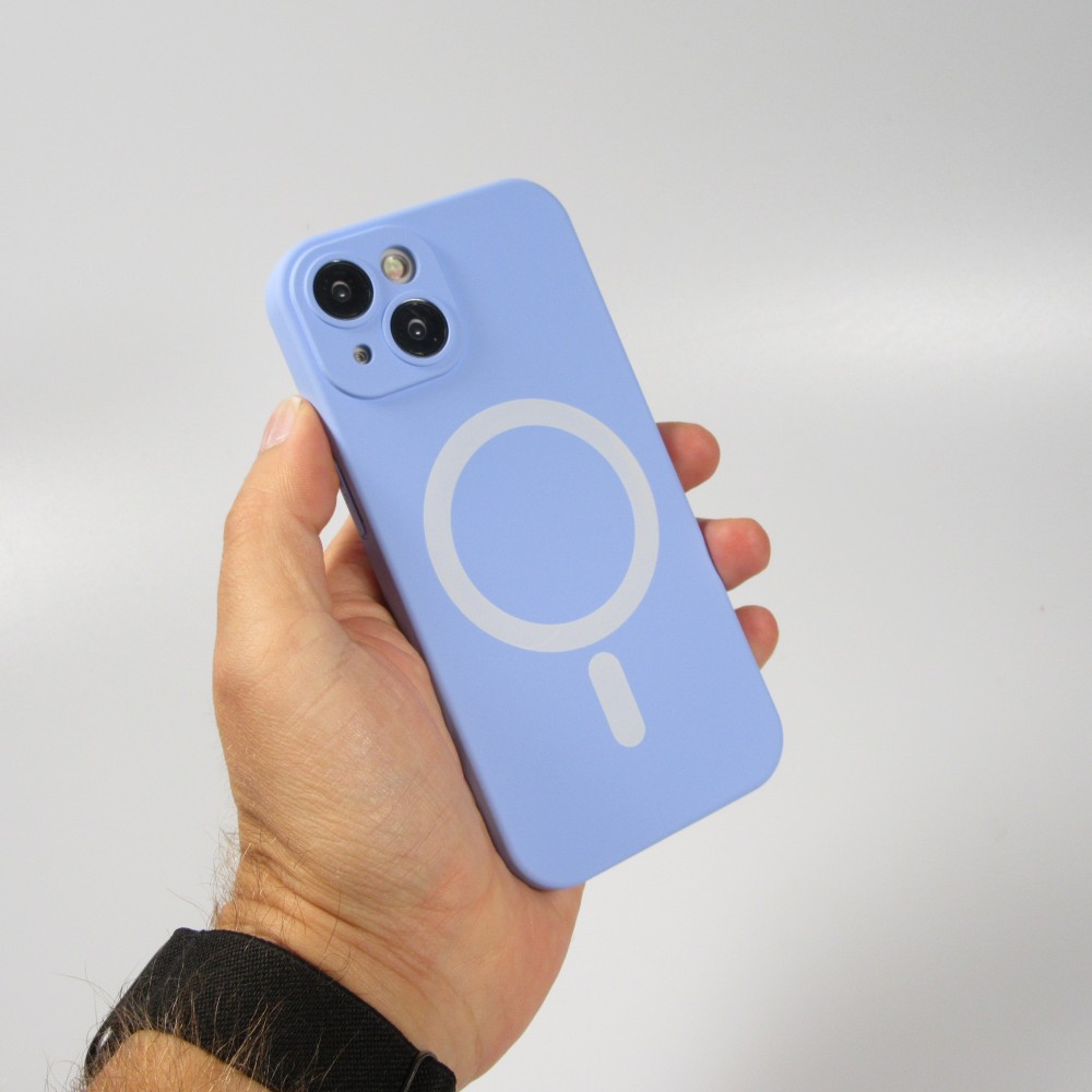 Coque iPhone 15 Plus - Coque en silicone souple avec MagSafe et protection pour caméra - Violet clair