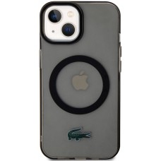 Coque iPhone 15 Plus - Lacoste gel laqué transparent avec MagSafe - Noir