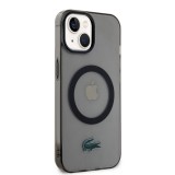 Coque iPhone 15 Plus - Lacoste gel laqué transparent avec MagSafe - Noir