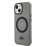 Coque iPhone 15 Plus - Lacoste gel laqué transparent avec MagSafe - Noir