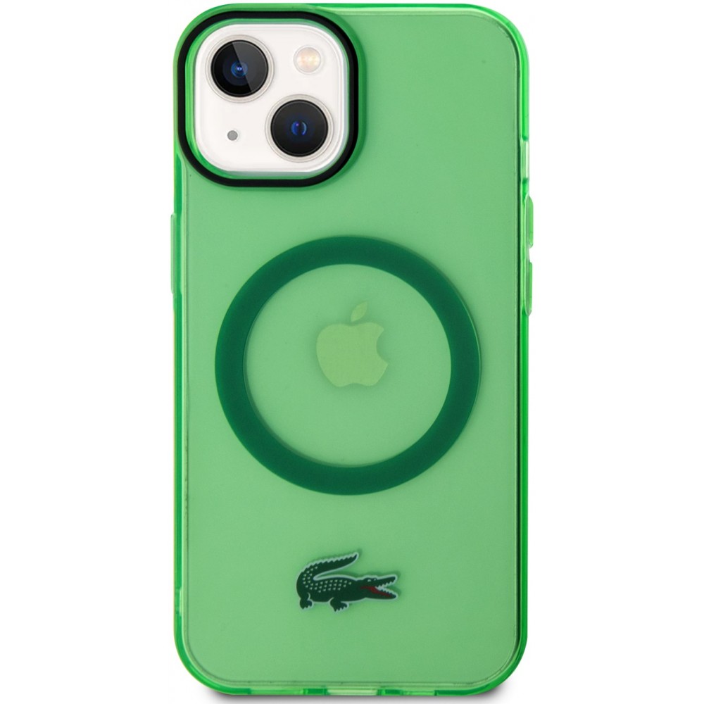Coque iPhone 15 Plus - Lacoste gel laqué transparent avec MagSafe - Vert clair