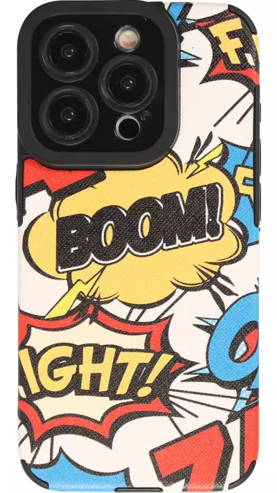 Coque iPhone 14 Pro - Cartoons r&eacute;tro en similicuir
