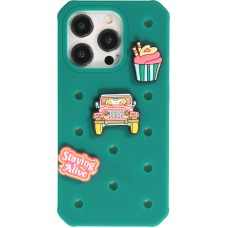 Coque iPhone 15 Pro - Case épais en silicone avec des trous pour les stickers à fixer - Vert foncé