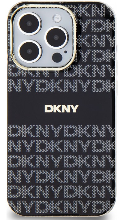 Coque iPhone 15 Pro - DKNY silicone lisse avec logo doré compatible MagSafe - Noir