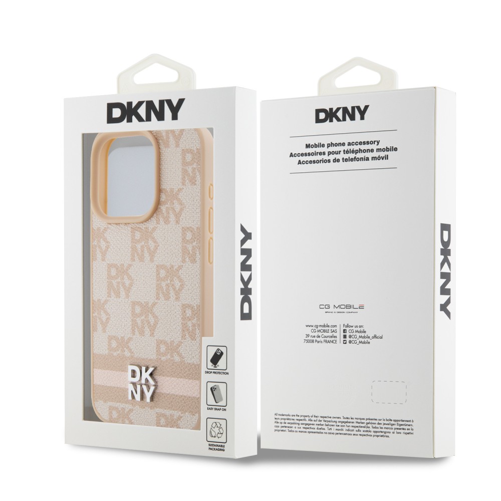 iPhone 15 Case Hülle - DKNY Leinwand Kunstleder Monogramm Metall-Logo - Rosa