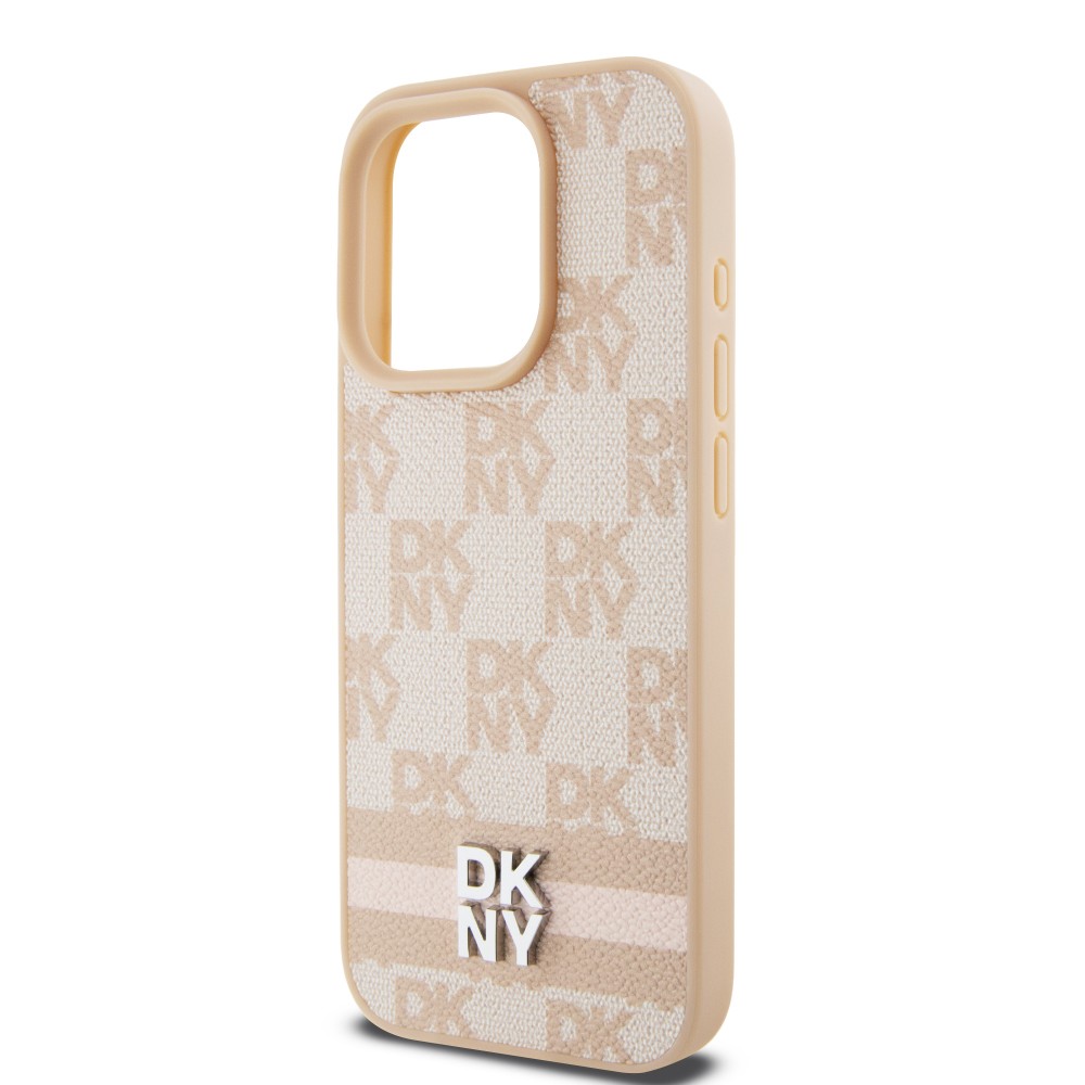 iPhone 15 Case Hülle - DKNY Leinwand Kunstleder Monogramm Metall-Logo - Rosa