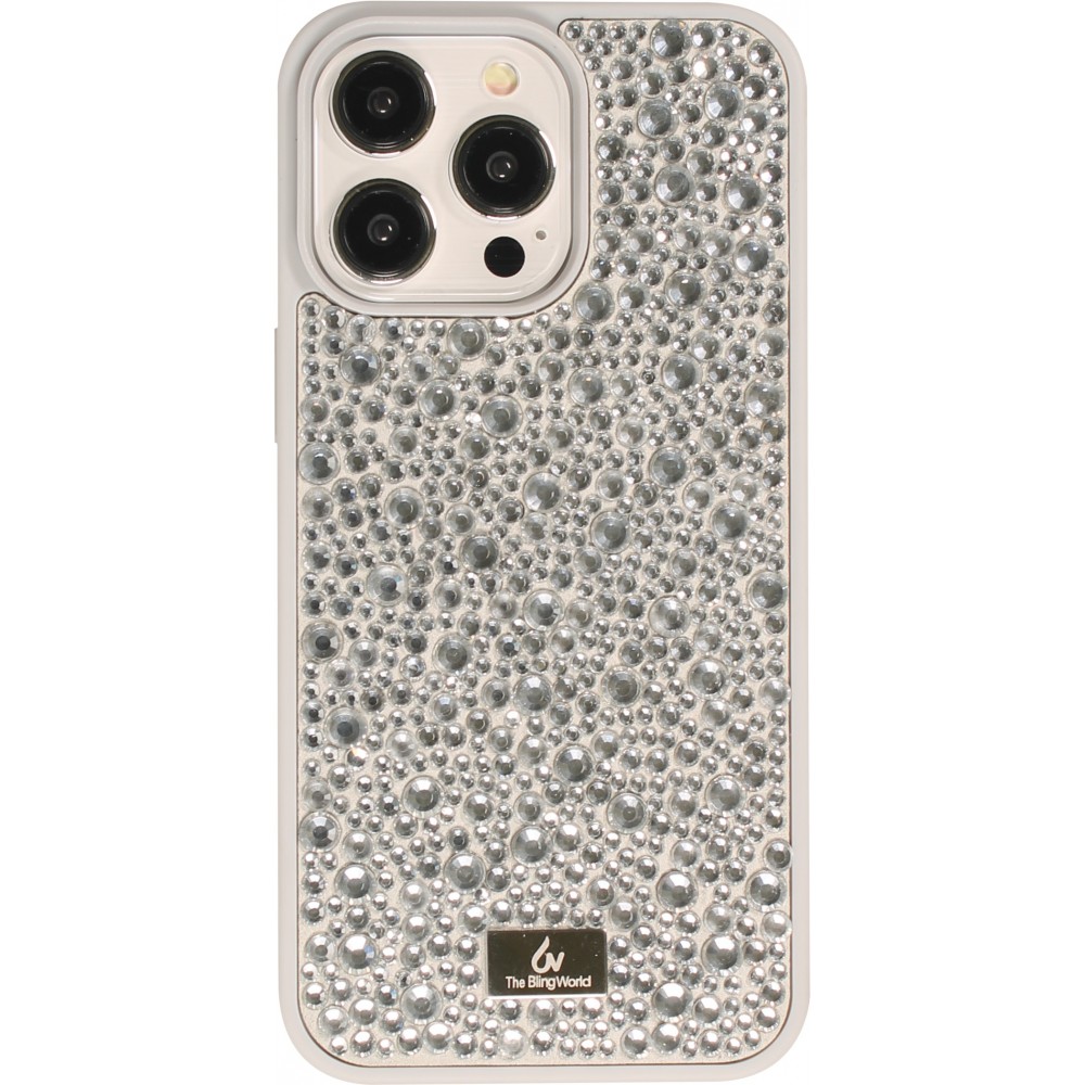 Coque iPhone 15 Pro Max - Diamant strass The Bling World - Argent