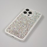Coque iPhone 15 Pro - Diamant strass The Bling World - Blanc