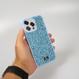 Coque iPhone 15 Pro Max - Diamant strass The Bling World - Bleu clair
