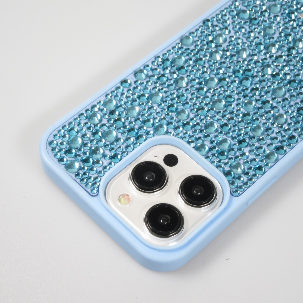 Coque iPhone 15 Pro Max - Diamant strass The Bling World - Bleu clair