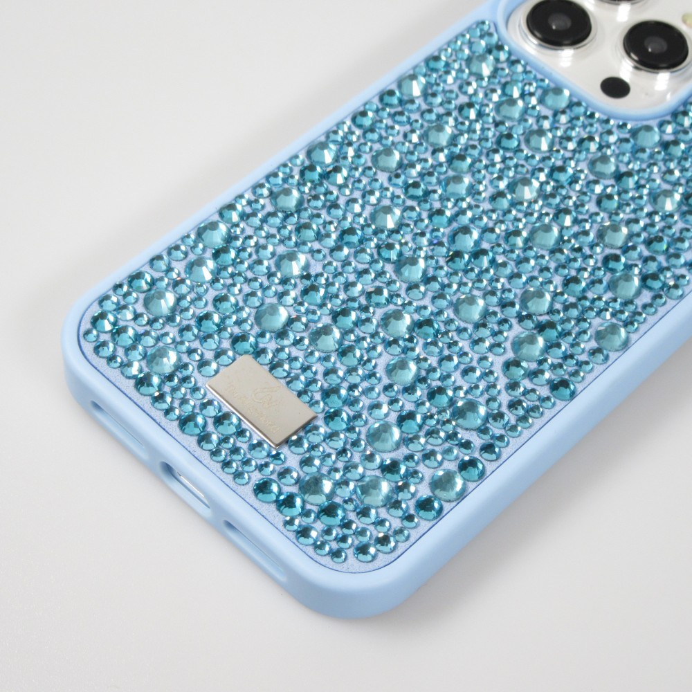 Coque iPhone 15 Pro Max - Diamant strass The Bling World - Bleu clair