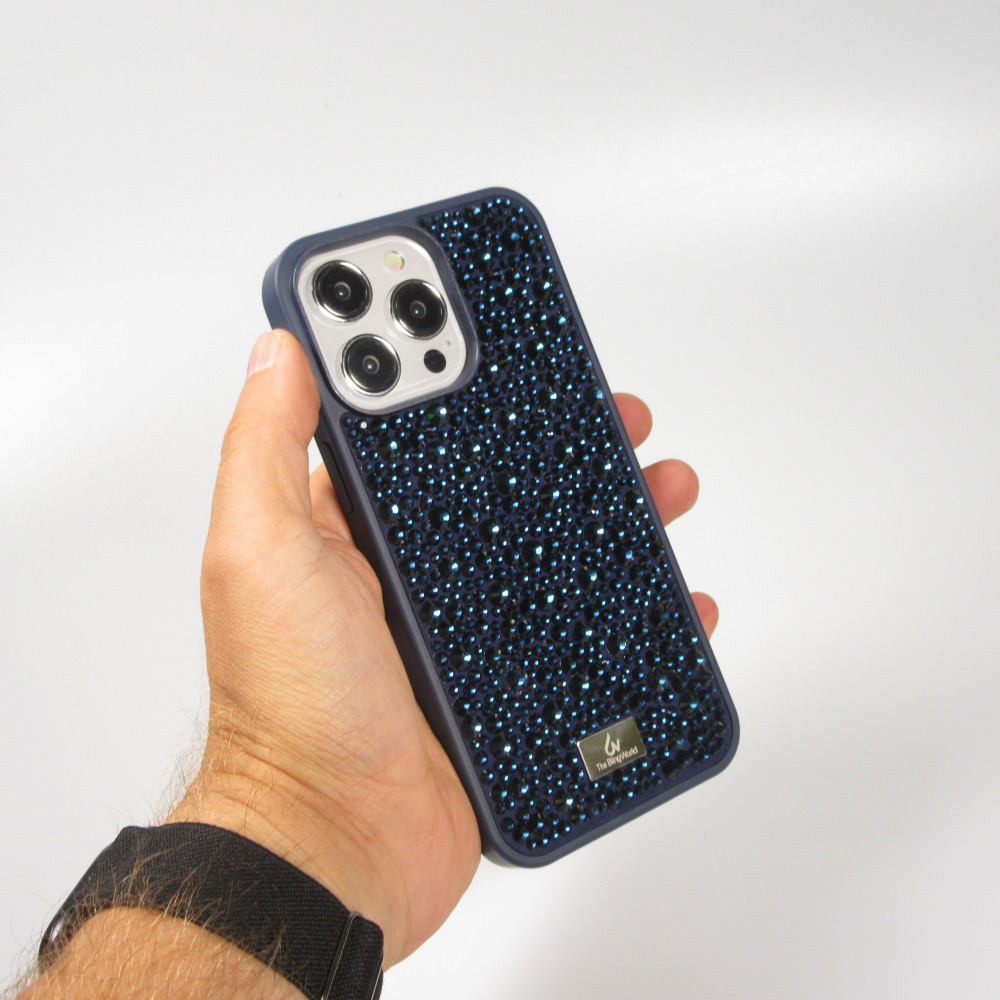 Coque iPhone 15 Pro Max - Diamant strass The Bling World - Bleu foncé
