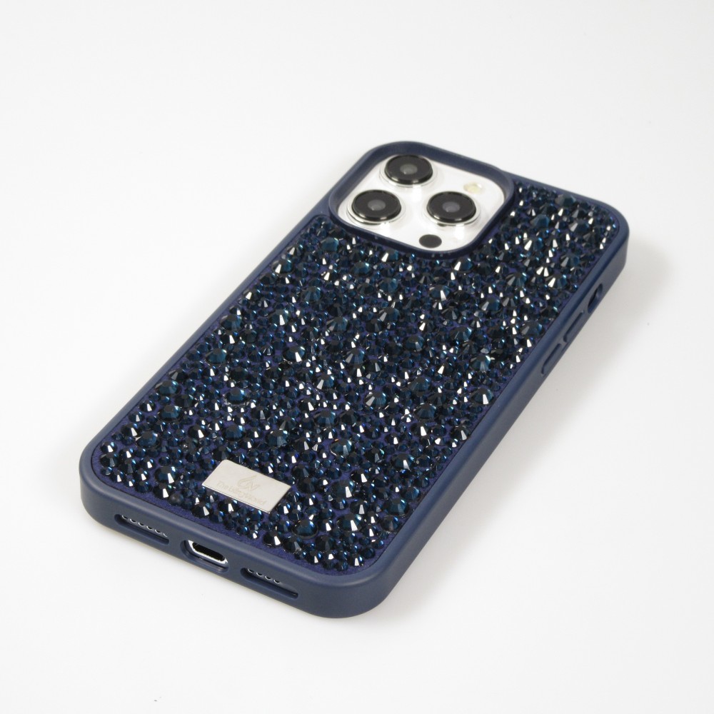 Coque iPhone 15 Pro Max - Diamant strass The Bling World - Bleu foncé
