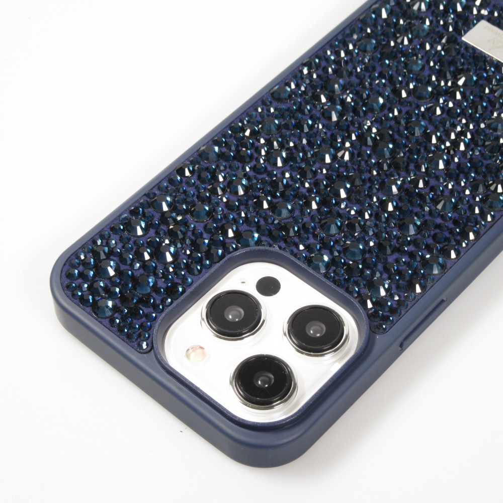 Coque iPhone 15 Pro Max - Diamant strass The Bling World - Bleu foncé