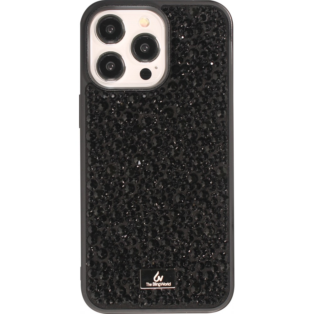 Coque iPhone 15 Pro - Diamant strass The Bling World - Noir