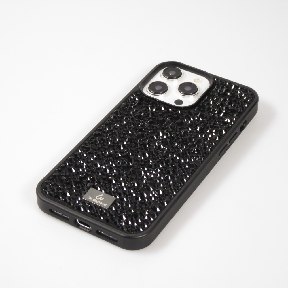 Coque iPhone 15 Pro - Diamant strass The Bling World - Noir