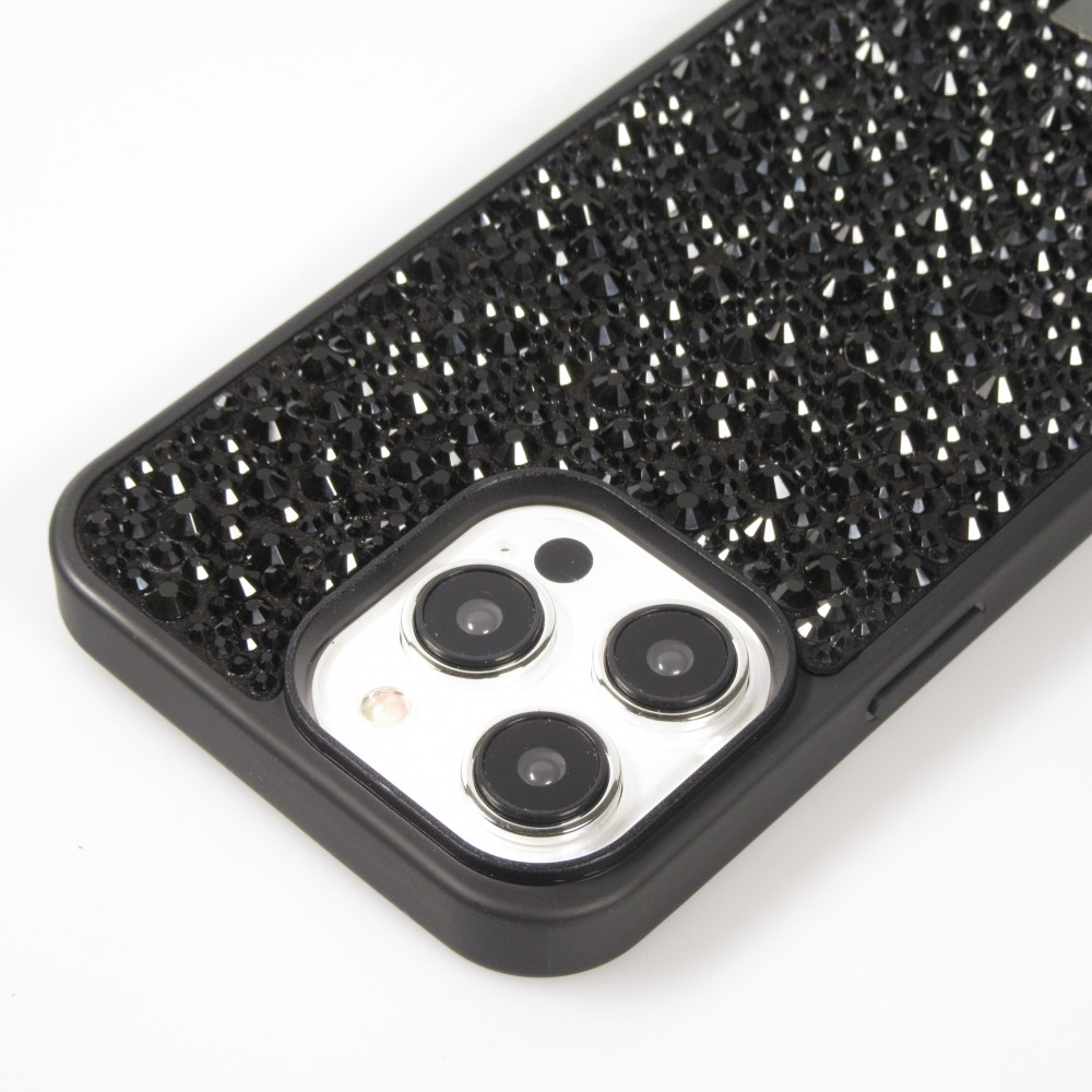 Coque iPhone 15 Pro - Diamant strass The Bling World - Noir