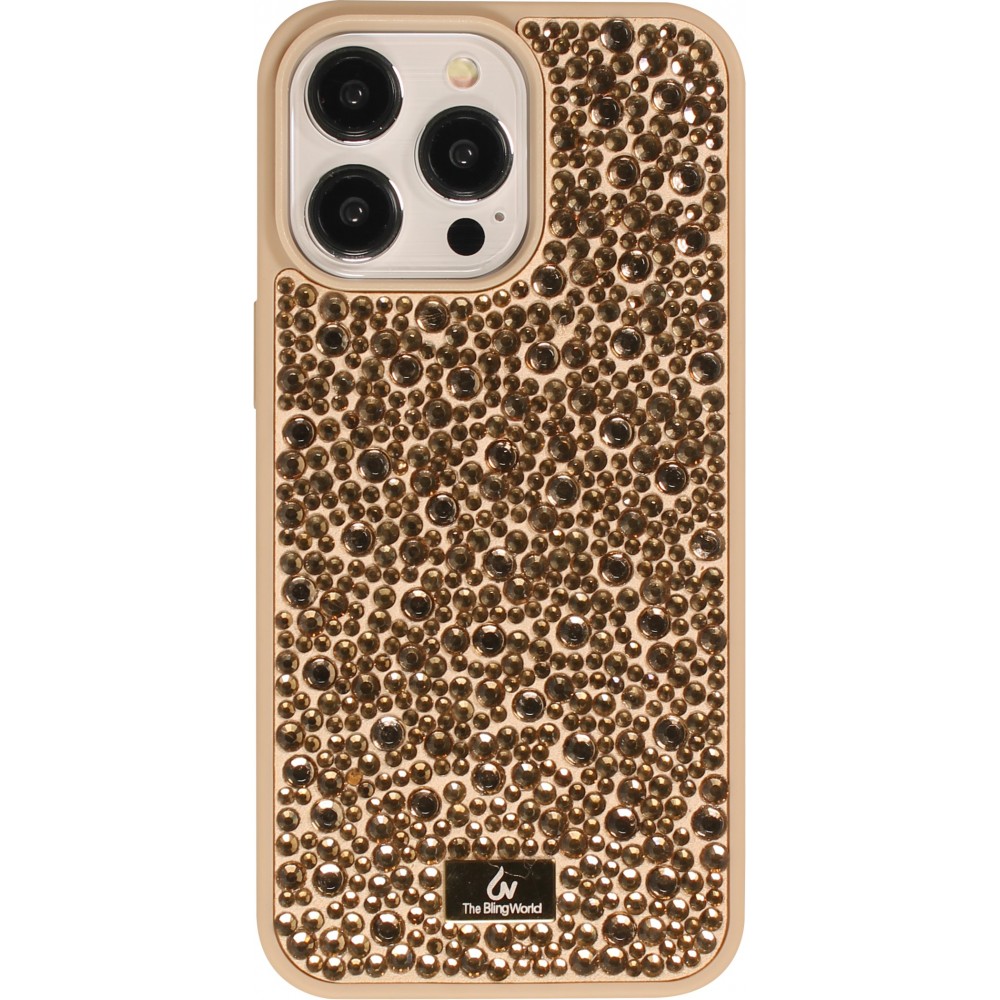 Coque iPhone 15 Pro - Diamant strass The Bling World - Or