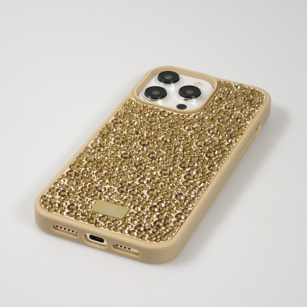 Coque iPhone 15 Pro - Diamant strass The Bling World - Or