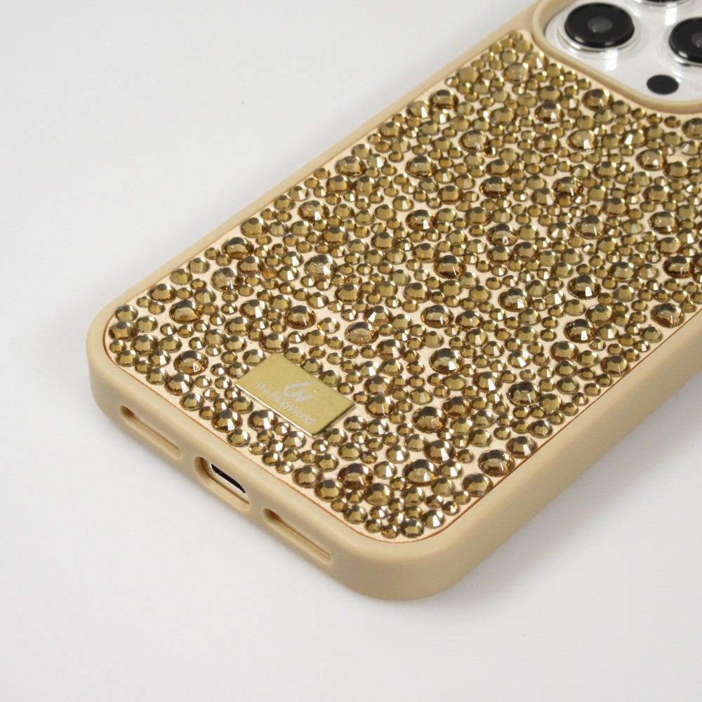 Coque iPhone 15 Pro - Diamant strass The Bling World - Or