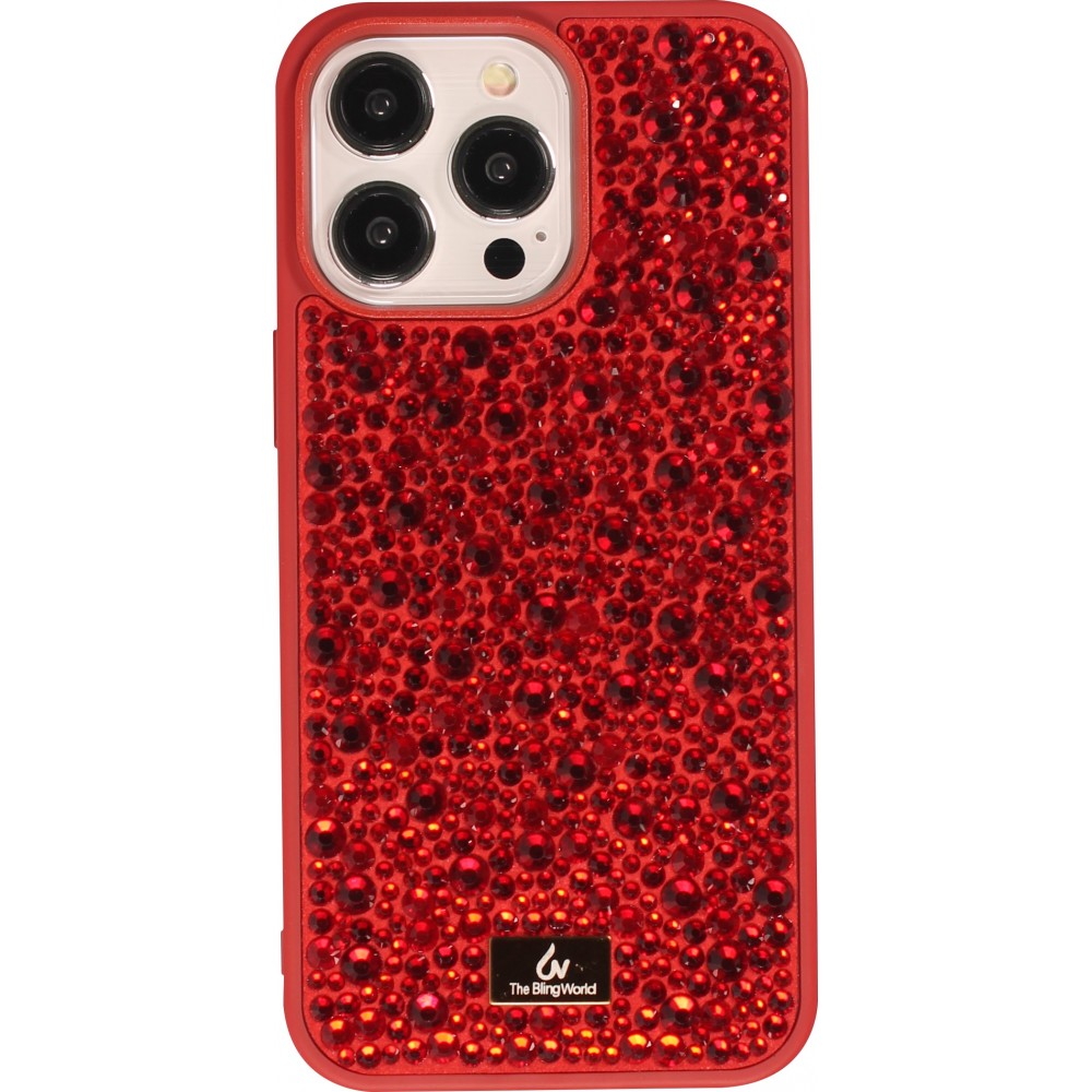 Coque iPhone 15 Pro - Diamant strass The Bling World - Rouge