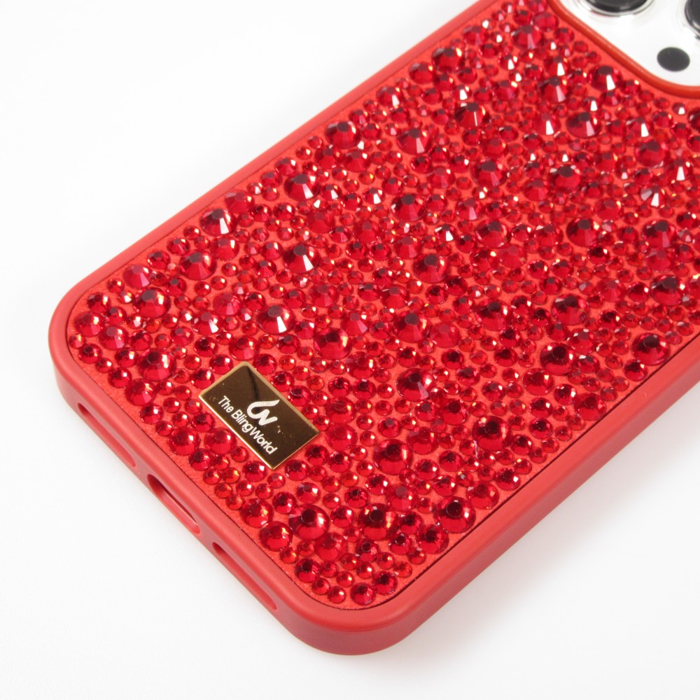 Coque iPhone 15 Pro - Diamant strass The Bling World - Rouge
