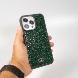 Coque iPhone 15 Pro - Diamant strass The Bling World - Vert