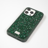Coque iPhone 15 Pro - Diamant strass The Bling World - Vert
