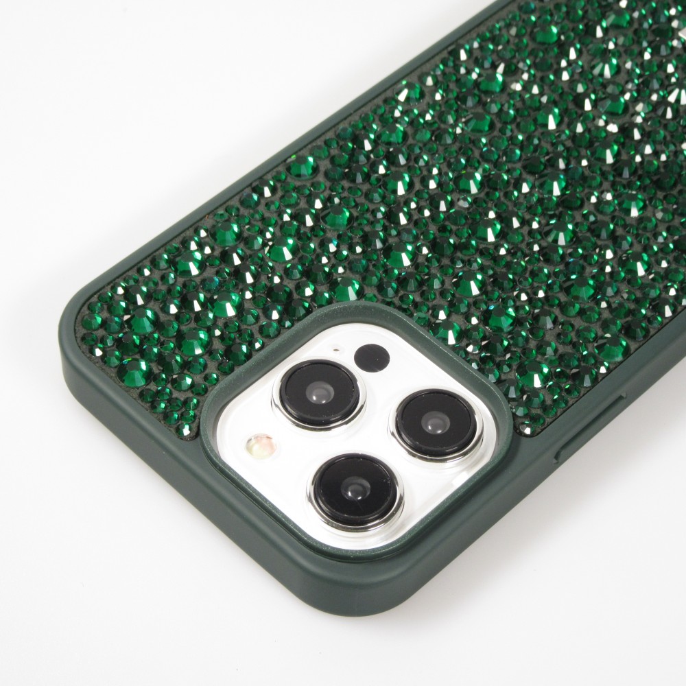 Coque iPhone 15 Pro - Diamant strass The Bling World - Vert