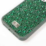 Coque iPhone 15 Pro - Diamant strass The Bling World - Vert