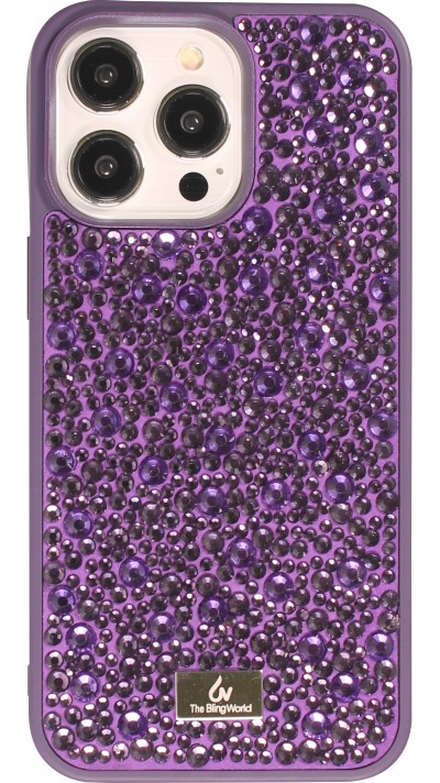 Coque iPhone 15 Pro - Diamant strass The Bling World - Violet