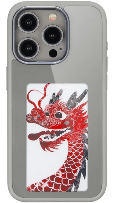 iPhone 15 Pro Max Case Hülle - E-Ink Display DIY mit NFC-Technologie für persönlicher Foto-Hintergrund - Grau